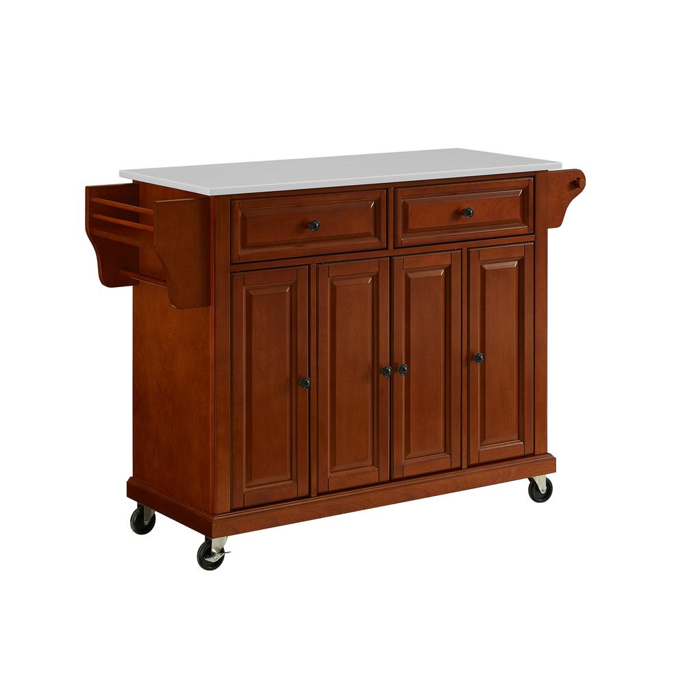 Full Size Stone Top Kitchen Cart Cherry/White. Picture 4