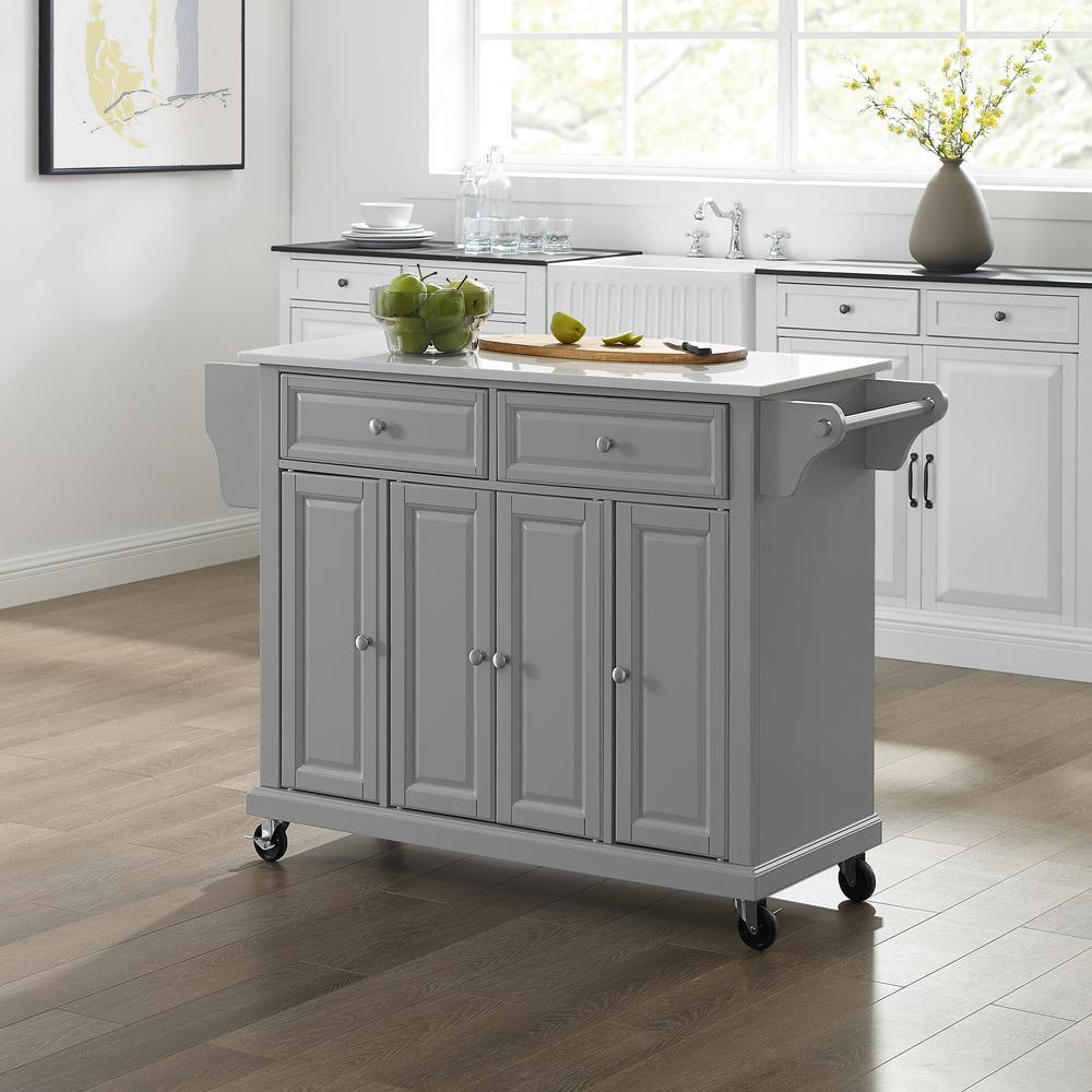 Full Size Stone Top Kitchen Cart Gray/White. Picture 1