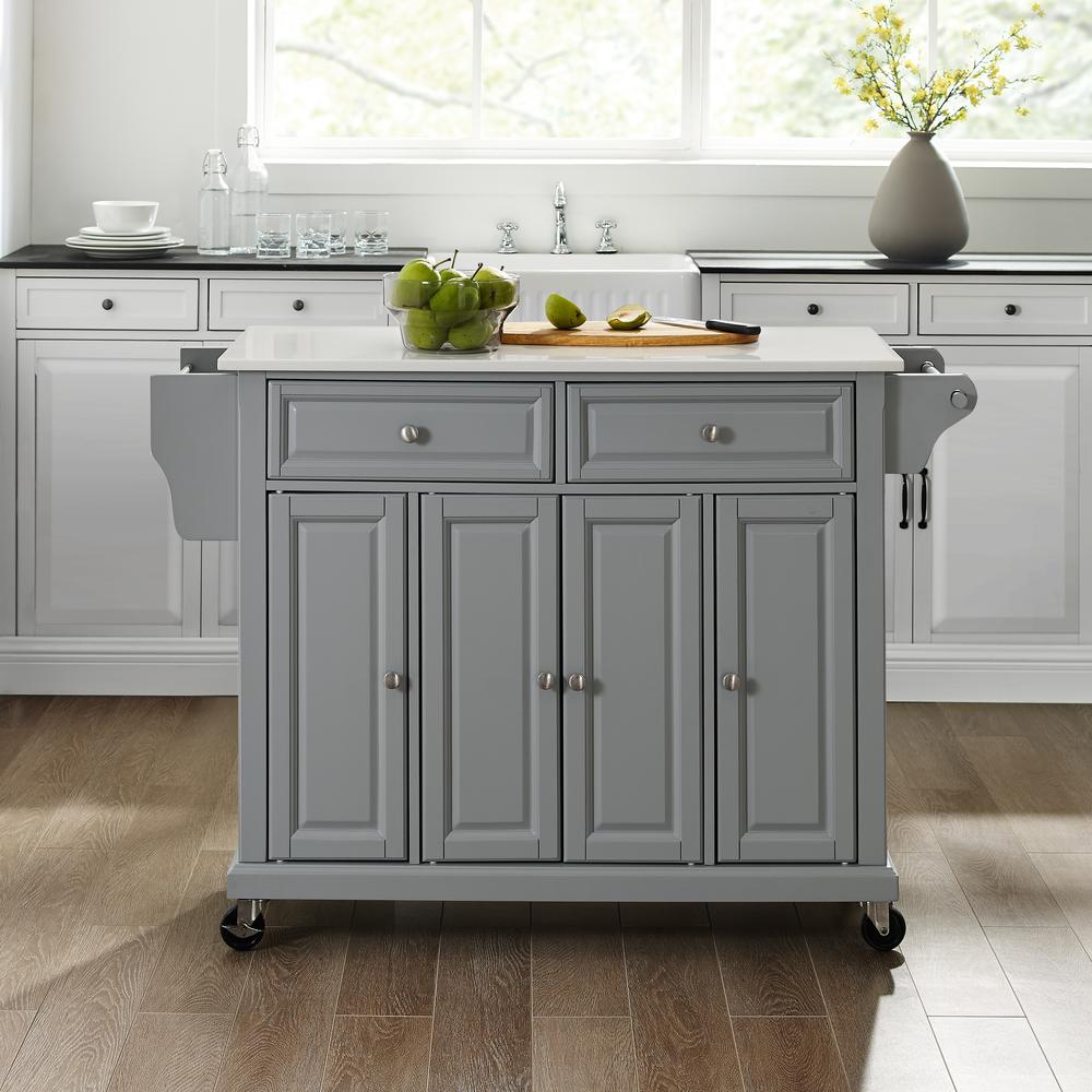 Full Size Stone Top Kitchen Cart Gray/White. Picture 3