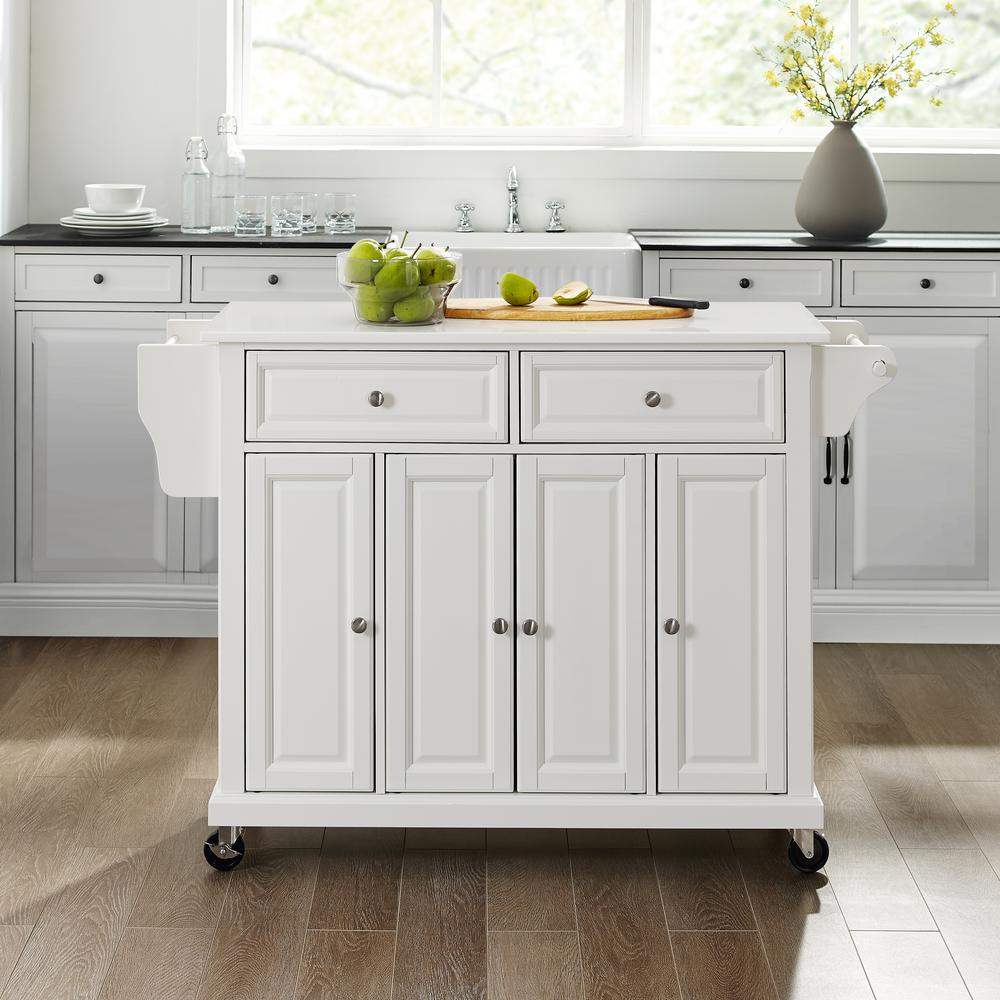 Full Size Granite Top Kitchen Cart White/White. Picture 3