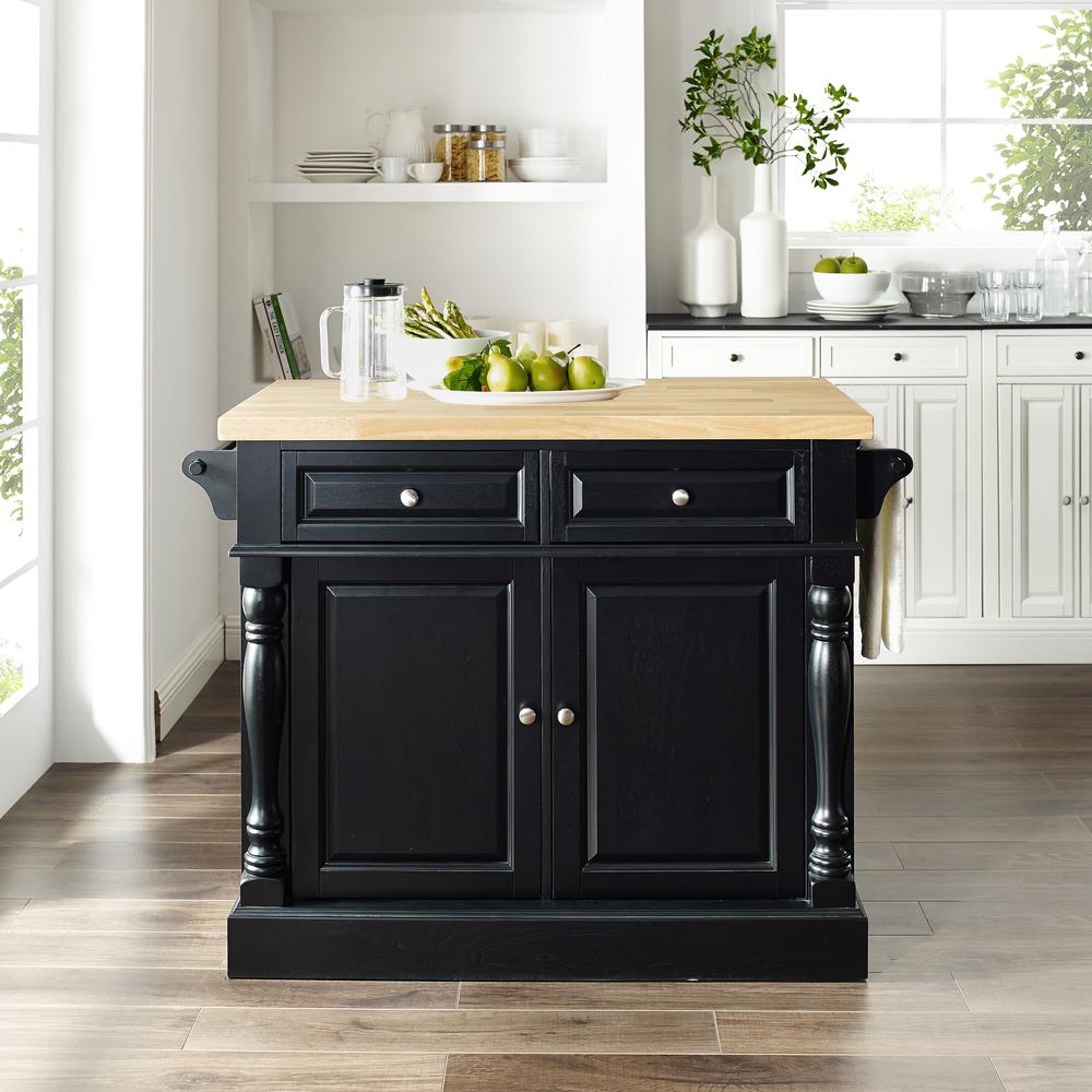 Oxford Kitchen Island W/X-Back Stools Black - Kitchen Island, 2 Counter Height Bar Stools. Picture 9