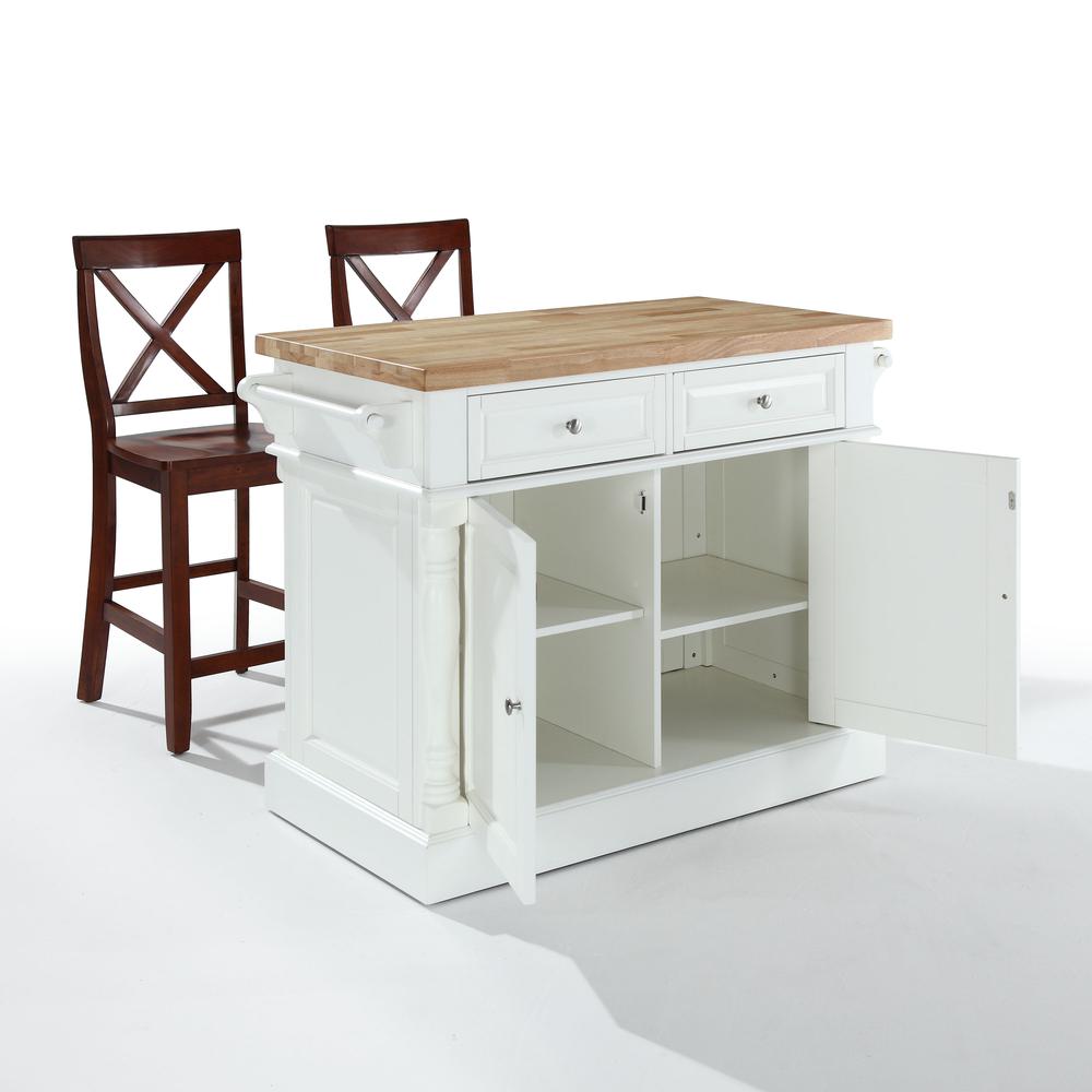 Oxford Kitchen Island W/X-Back Stools White - Kitchen Island, 2 Counter Height Bar Stools. Picture 5