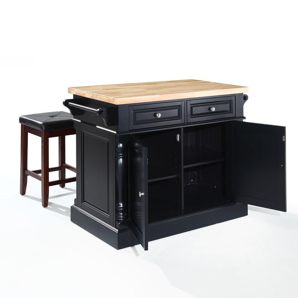 Oxford Kitchen Island W/Square Seat Stools Black - Kitchen Island, 2 Counter Height Bar Stools. Picture 5