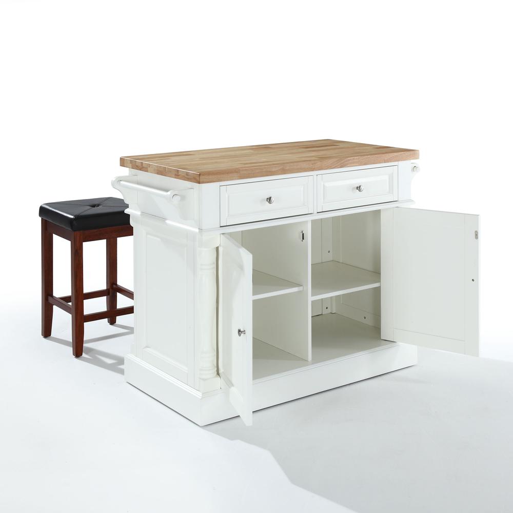 Oxford Kitchen Island W/Square Seat Stools White - Kitchen Island, 2 Counter Height Bar Stools. Picture 5