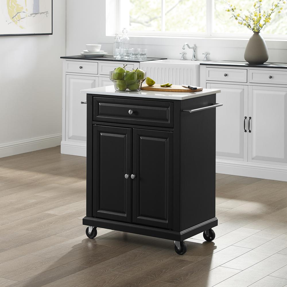 Compact Granite Top Kitchen Cart Black/White. Picture 1