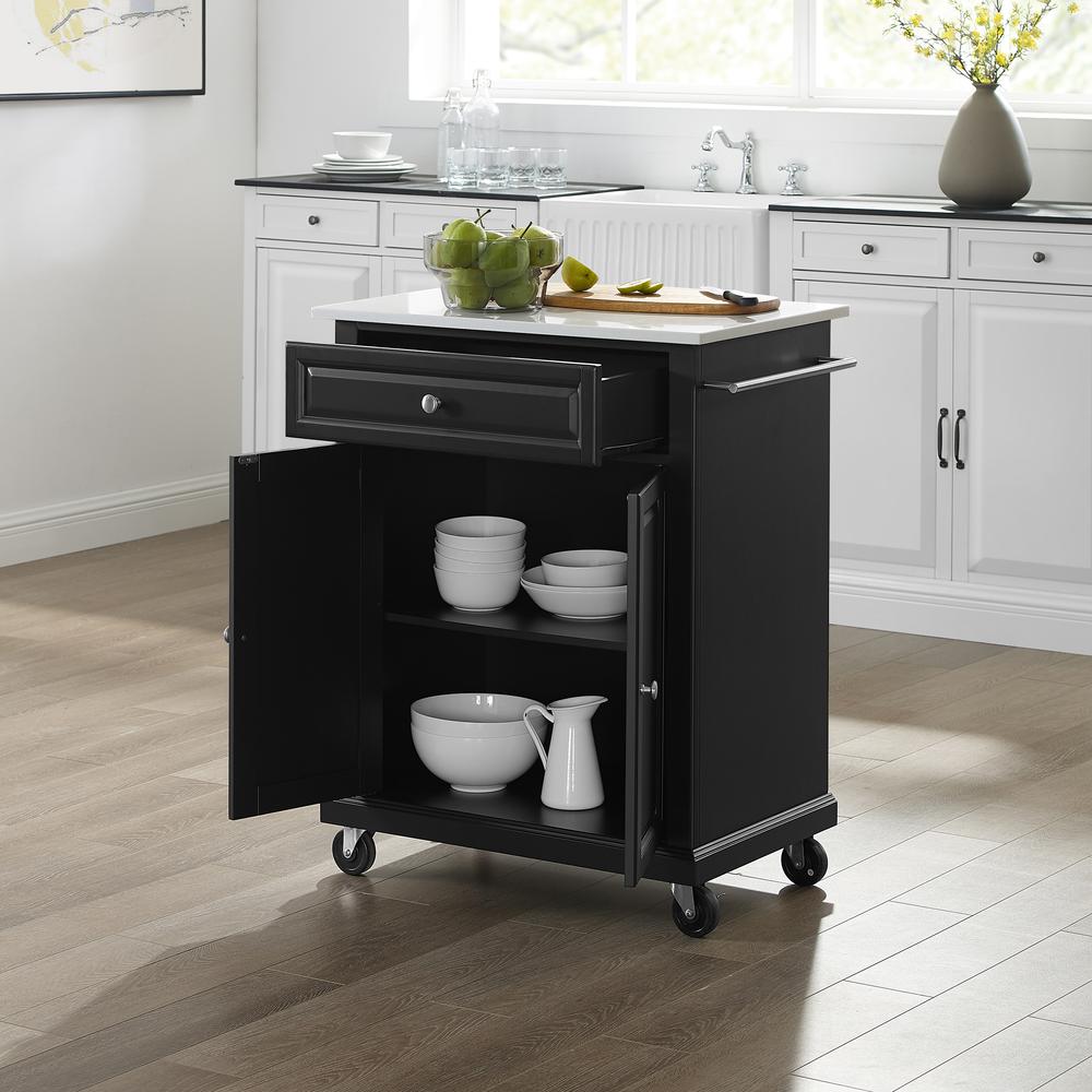 Compact Granite Top Kitchen Cart Black/White. Picture 2