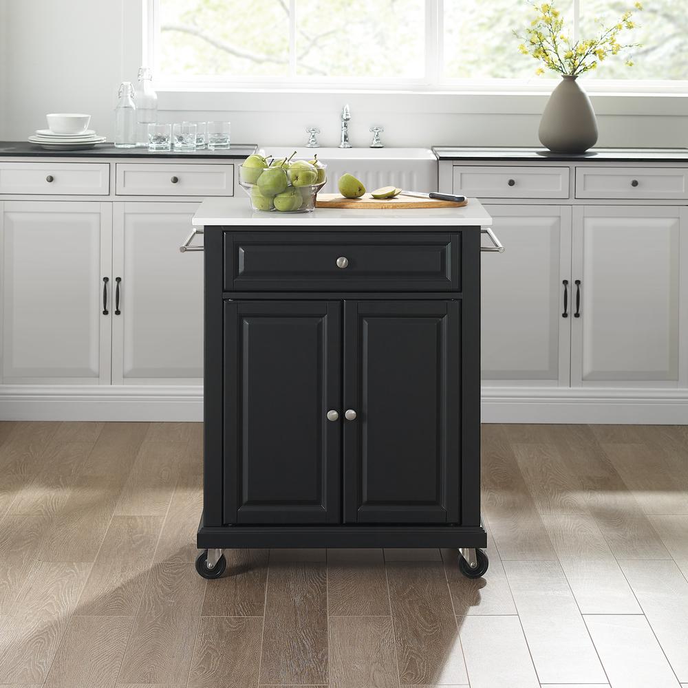 Compact Stone Top Kitchen Cart Black/White. Picture 3