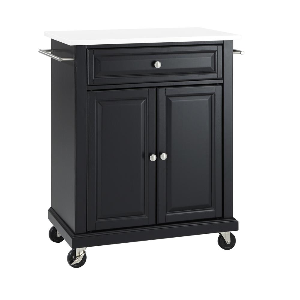 Compact Stone Top Kitchen Cart Black/White. Picture 4