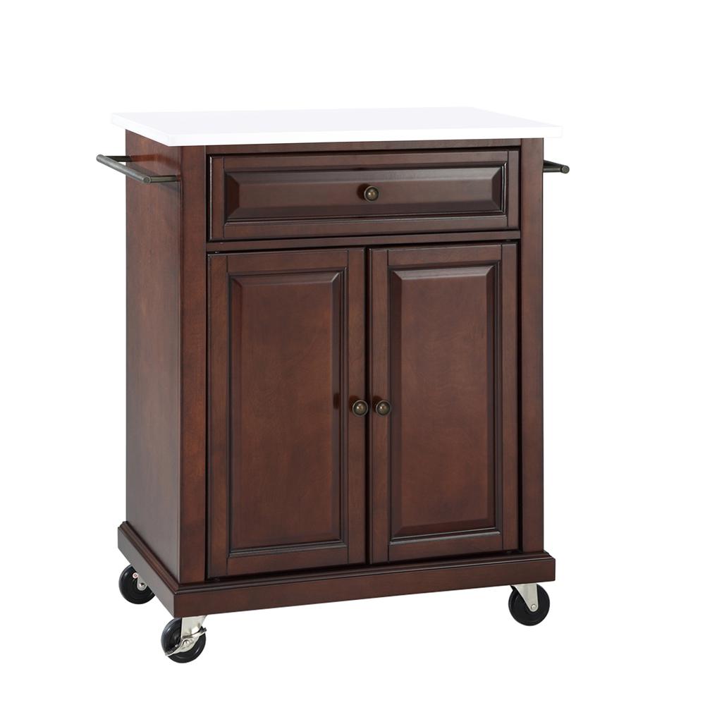Compact Stone Top Kitchen Cart Mahogany/White. Picture 4
