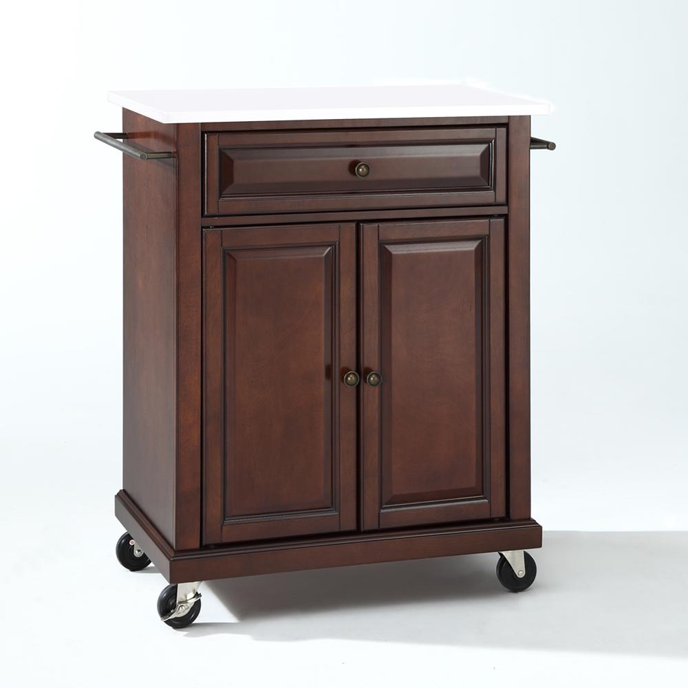 Compact Stone Top Kitchen Cart Mahogany/White. Picture 7