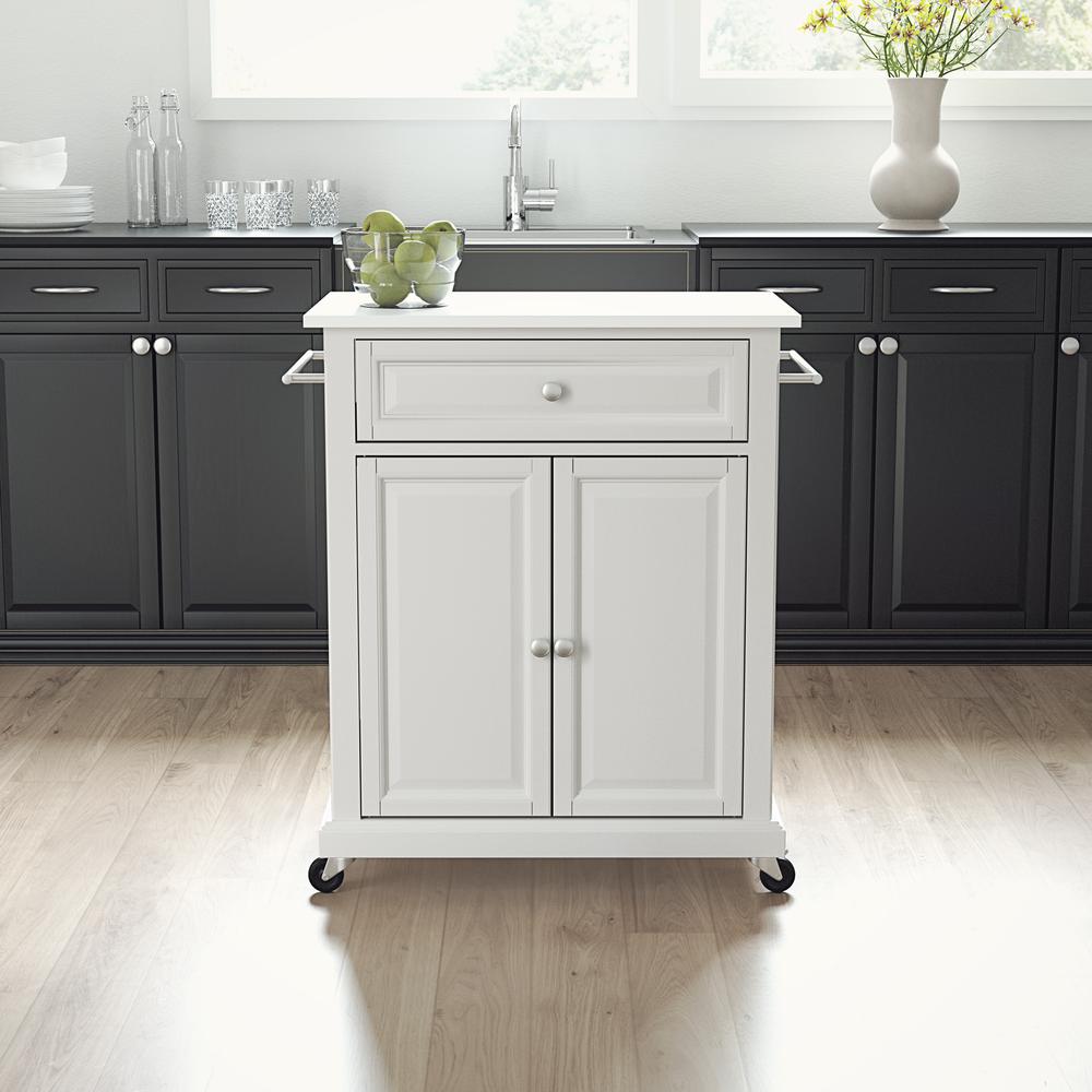 Compact Stone Top Kitchen Cart White/White. Picture 1