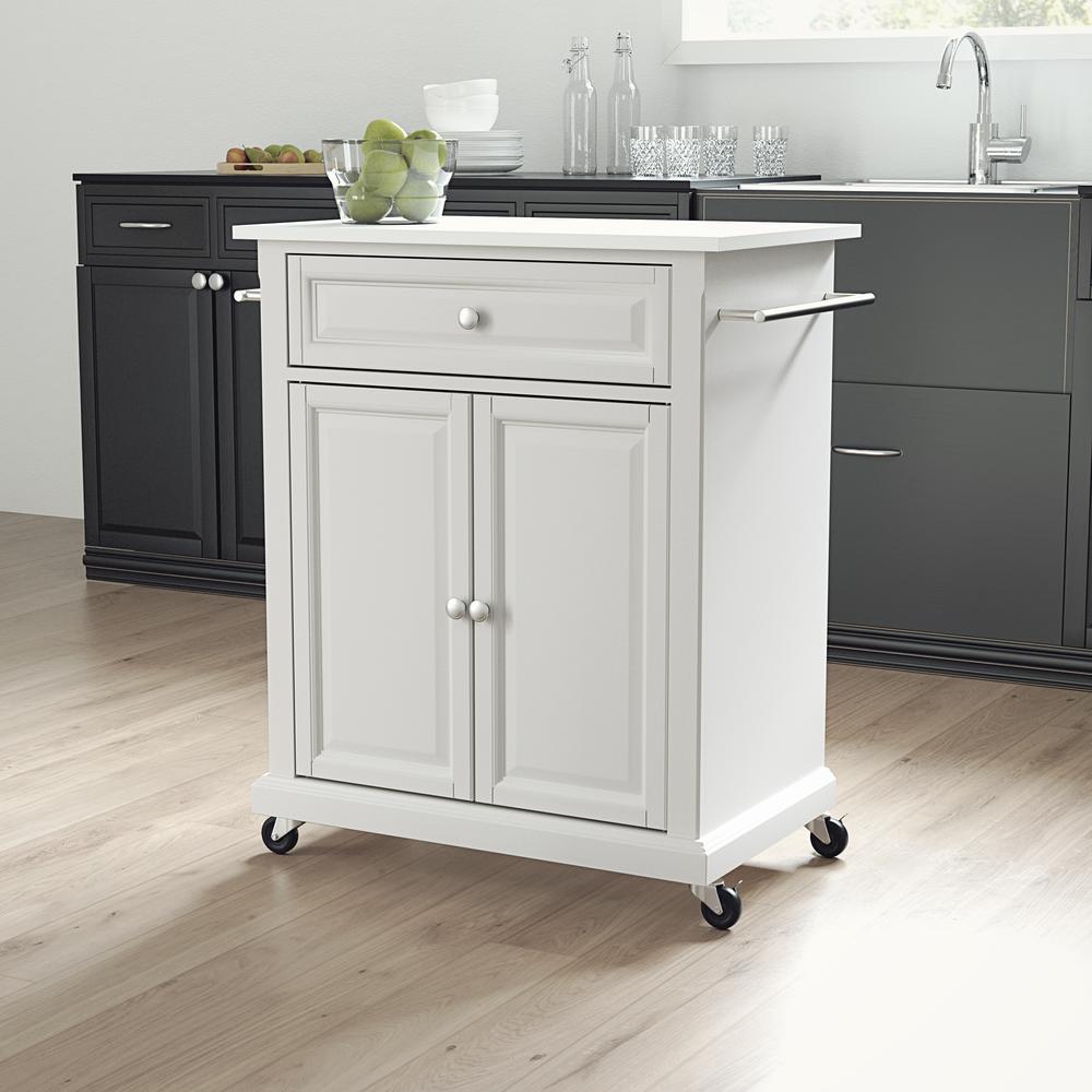 Compact Stone Top Kitchen Cart White/White. Picture 2