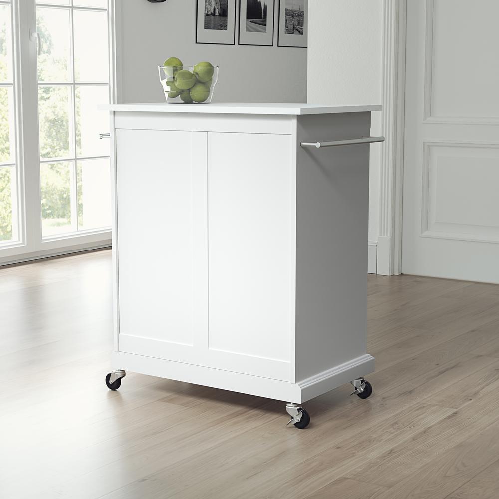 Compact Stone Top Kitchen Cart White/White. Picture 3
