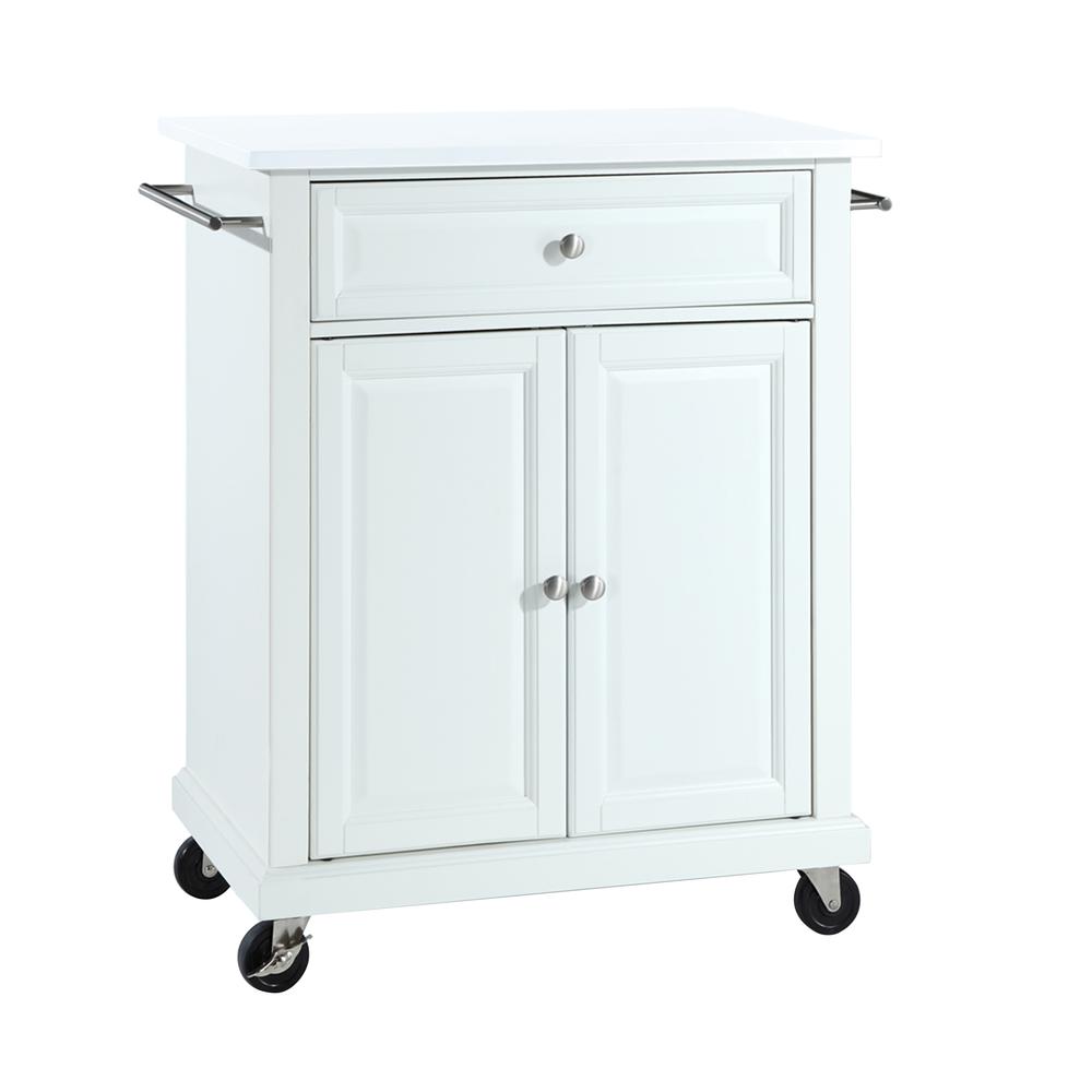 Compact Stone Top Kitchen Cart White/White. Picture 4