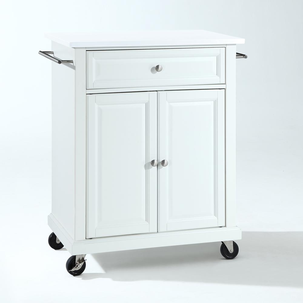 Compact Stone Top Kitchen Cart White/White. Picture 7