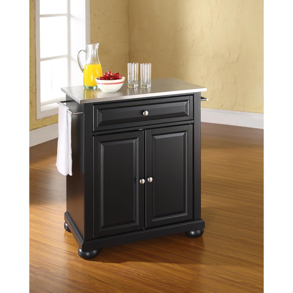 Alexandria Stainless Steel Top Portable Kitchen Island/Cart Black/Stainless Steel. Picture 2