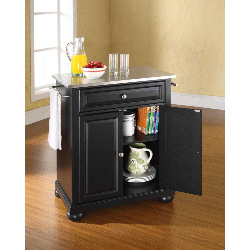 Alexandria Stainless Steel Top Portable Kitchen Island/Cart Black/Stainless Steel. Picture 3