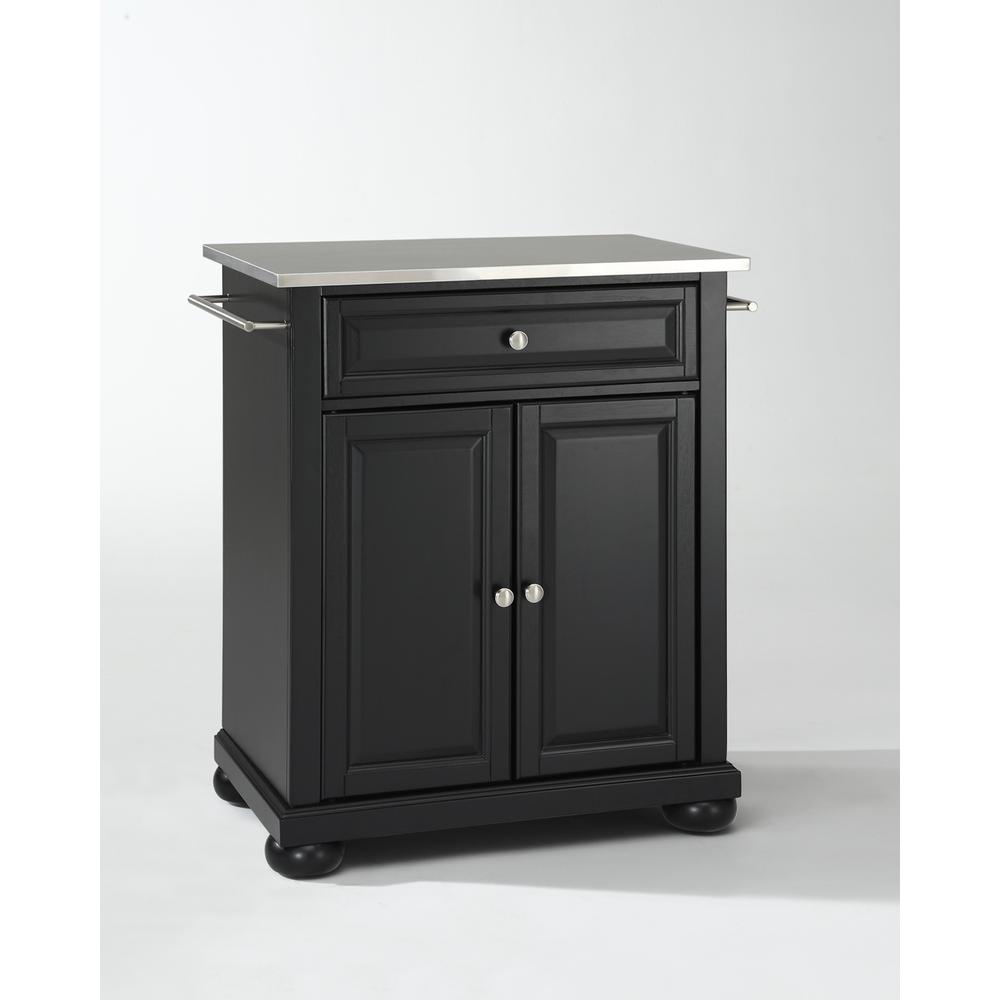 Alexandria Stainless Steel Top Portable Kitchen Island/Cart Black/Stainless Steel. Picture 1