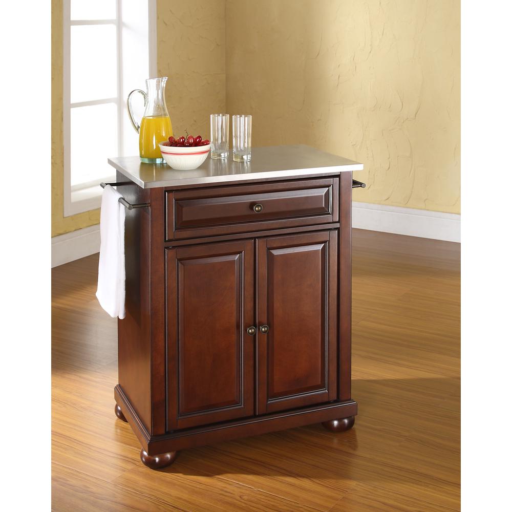 Alexandria Stainless Steel Top Portable Kitchen Island/Cart Mahogany/Stainless Steel. Picture 2
