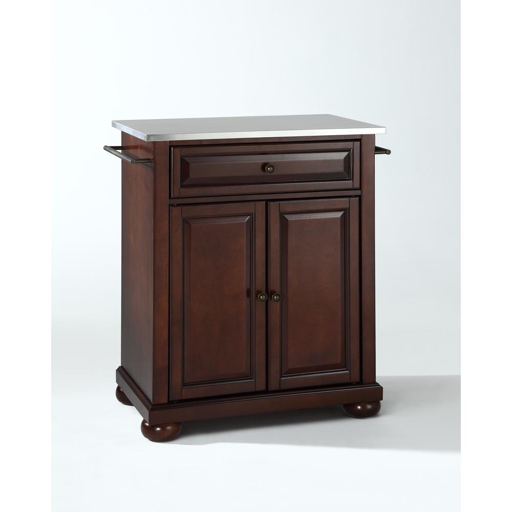Alexandria Stainless Steel Top Portable Kitchen Island/Cart Mahogany/Stainless Steel. Picture 1