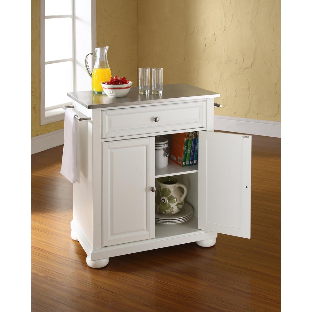 Alexandria Stainless Steel Top Portable Kitchen Island/Cart White/Stainless Steel. Picture 3
