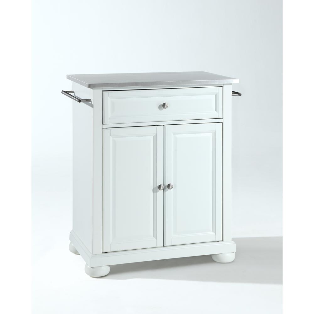Alexandria Stainless Steel Top Portable Kitchen Island/Cart White/Stainless Steel. Picture 1