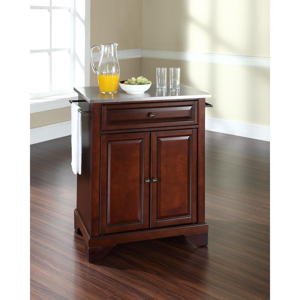 Lafayette Stainless Steel Top Portable Kitchen Island/Cart Mahogany/Stainless Steel. Picture 2