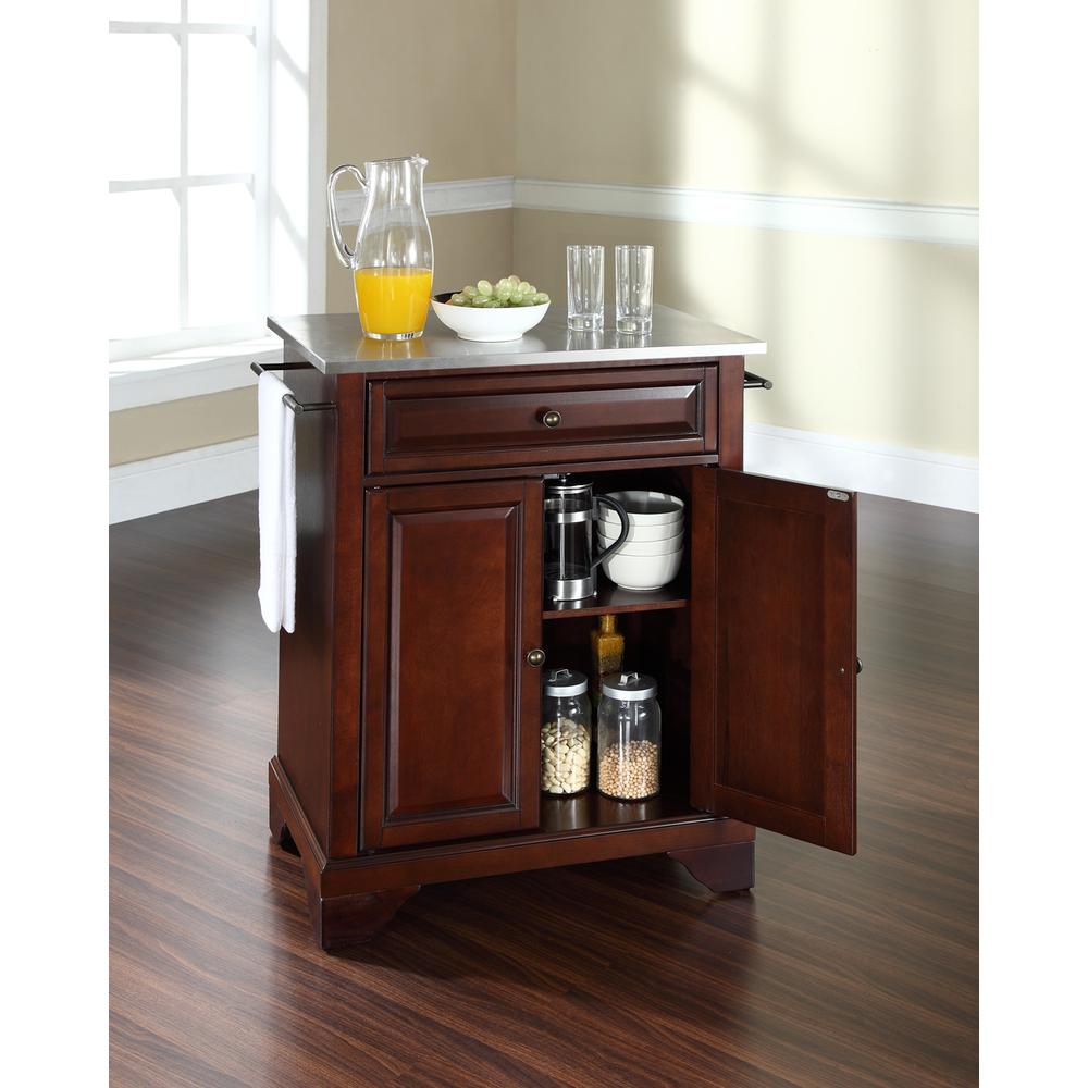 Lafayette Stainless Steel Top Portable Kitchen Island/Cart Mahogany/Stainless Steel. Picture 3