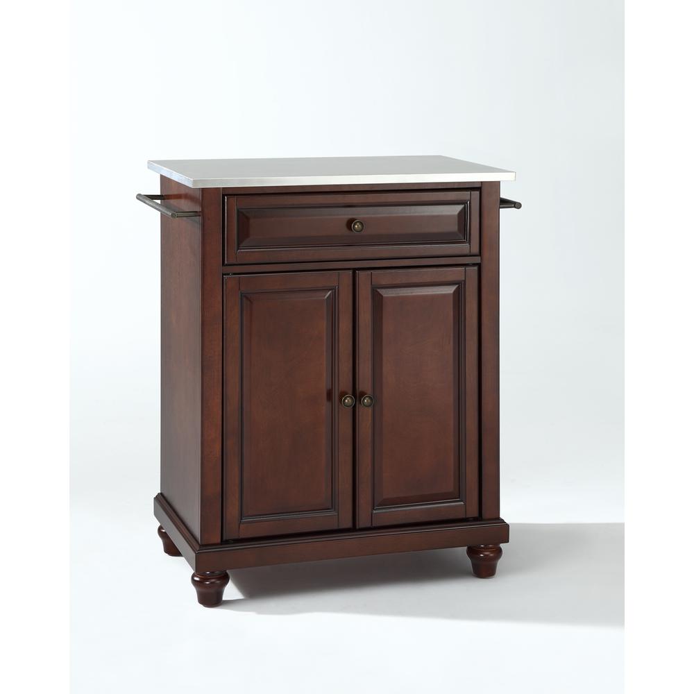 Cambridge Stainless Steel Top Portable Kitchen Island/Cart Mahogany/Stainless Steel. Picture 1