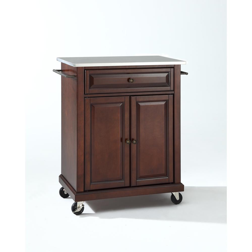 Compact Stainless Steel Top Portable Kitchen Island/Cart Mahogany/Stainless Steel. Picture 1