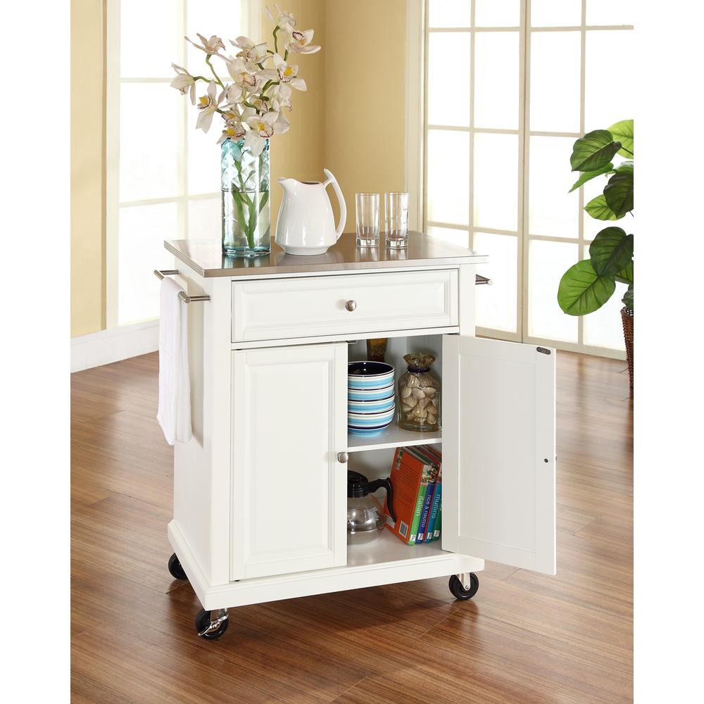Compact Stainless Steel Top Portable Kitchen Island/Cart White/Stainless Steel. Picture 3