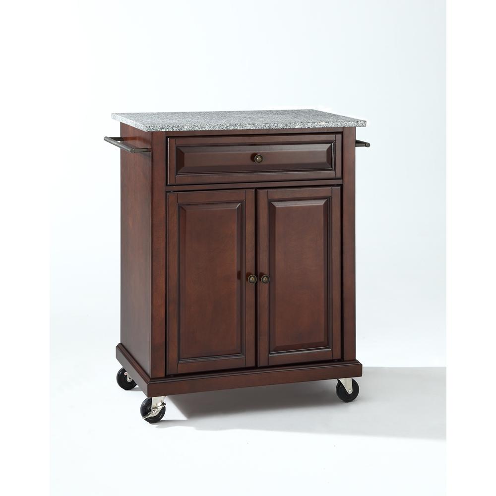 Compact Granite Top Kitchen Cart Mahogany/Gray. Picture 1