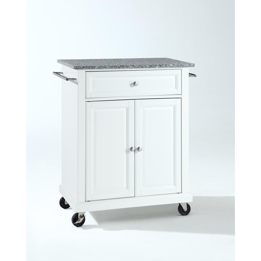 Compact Granite Top Portable Kitchen Island/Cart White/Gray. Picture 1