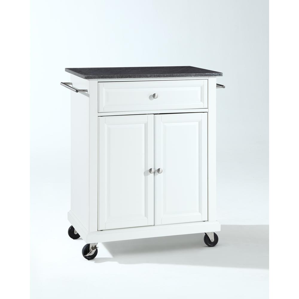 Compact Granite Top Portable Kitchen Island/Cart White/Black. Picture 1
