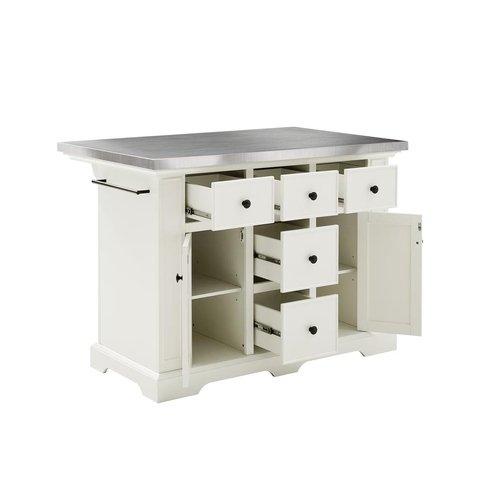 Julia Stainless Steel Top Kitchen Island White/Stainless Steel. Picture 5