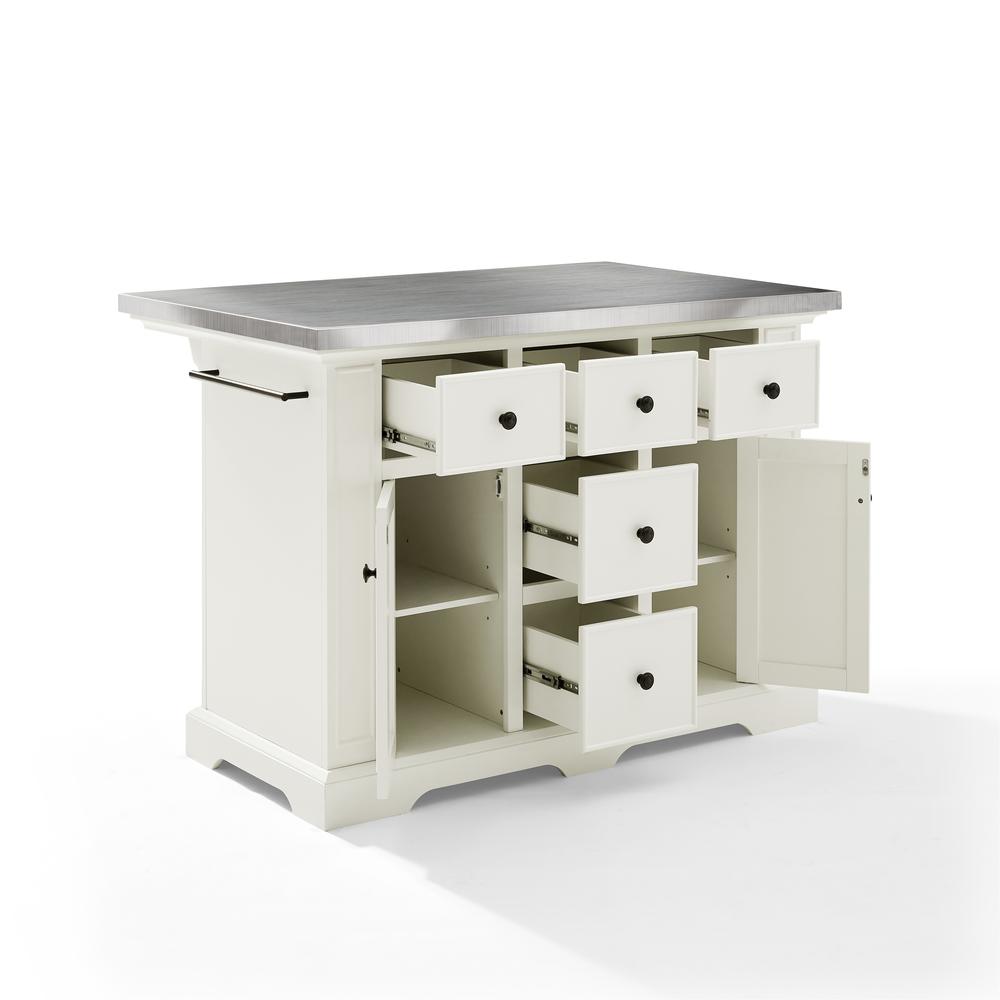 Julia Stainless Steel Top Kitchen Island White/Stainless Steel. Picture 4