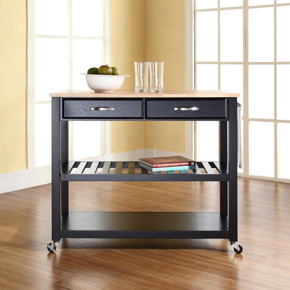 Wood Top Kitchen Cart W/Opt Stool Storage Black/Natural. Picture 3