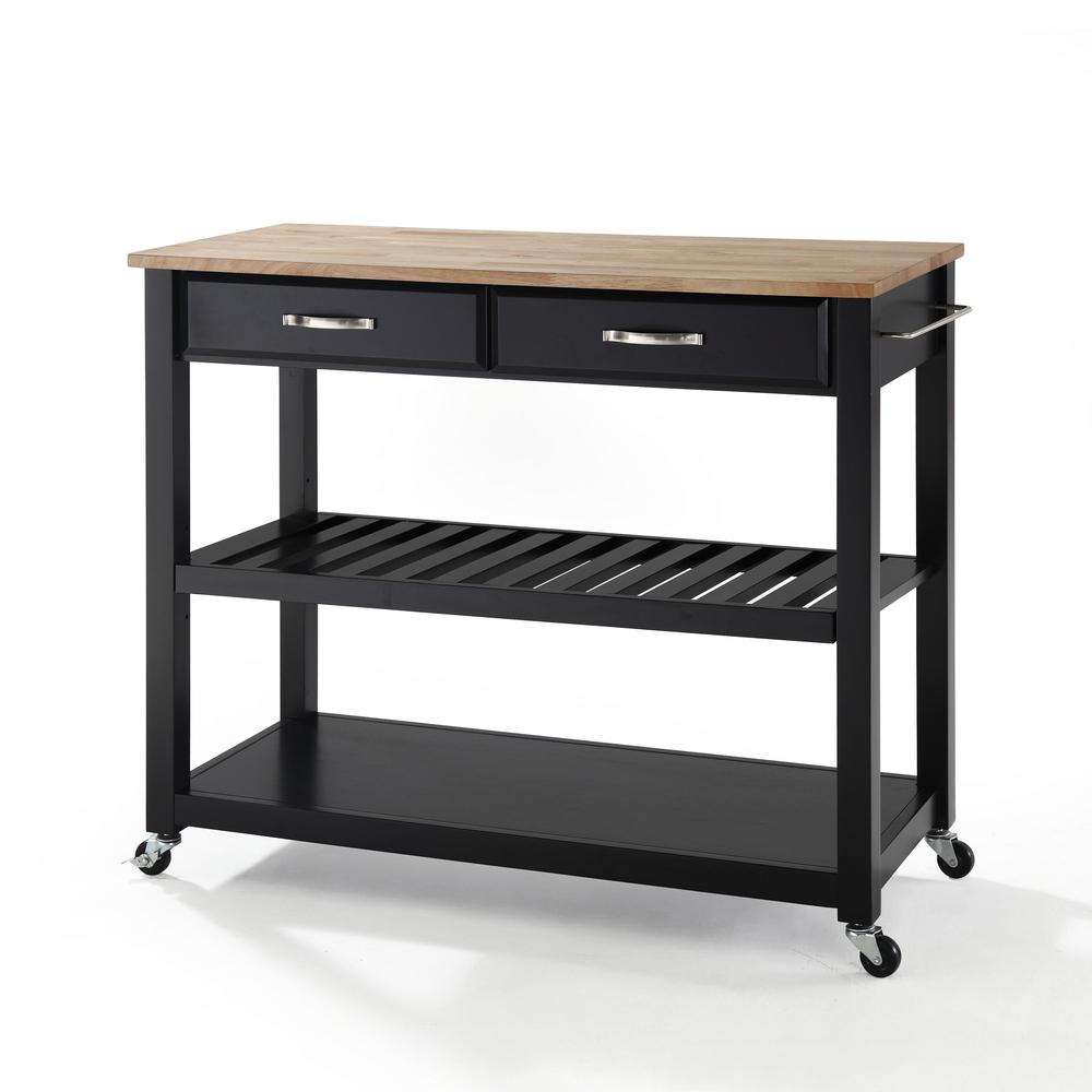 Wood Top Kitchen Cart W/Opt Stool Storage Black/Natural. Picture 1