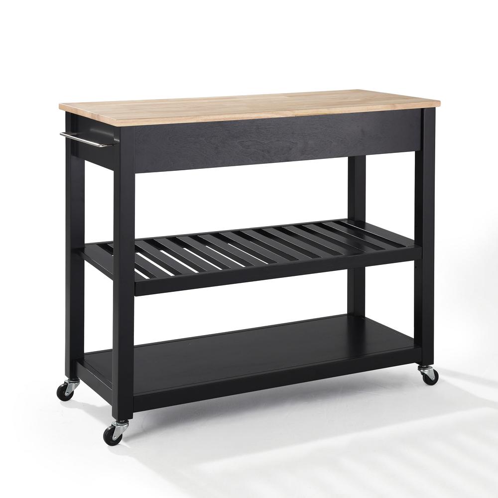 Wood Top Kitchen Cart W/Opt Stool Storage Black/Natural. Picture 5