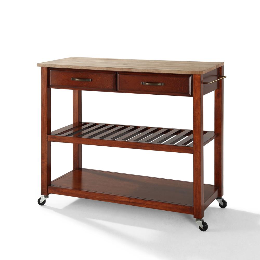 Wood Top Kitchen Cart W/Opt Stool Storage Cherry/Natural. Picture 1