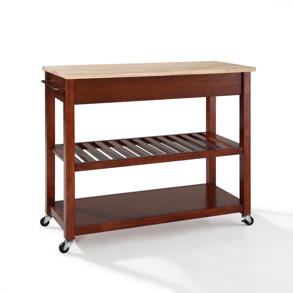 Wood Top Kitchen Cart W/Opt Stool Storage Cherry/Natural. Picture 5