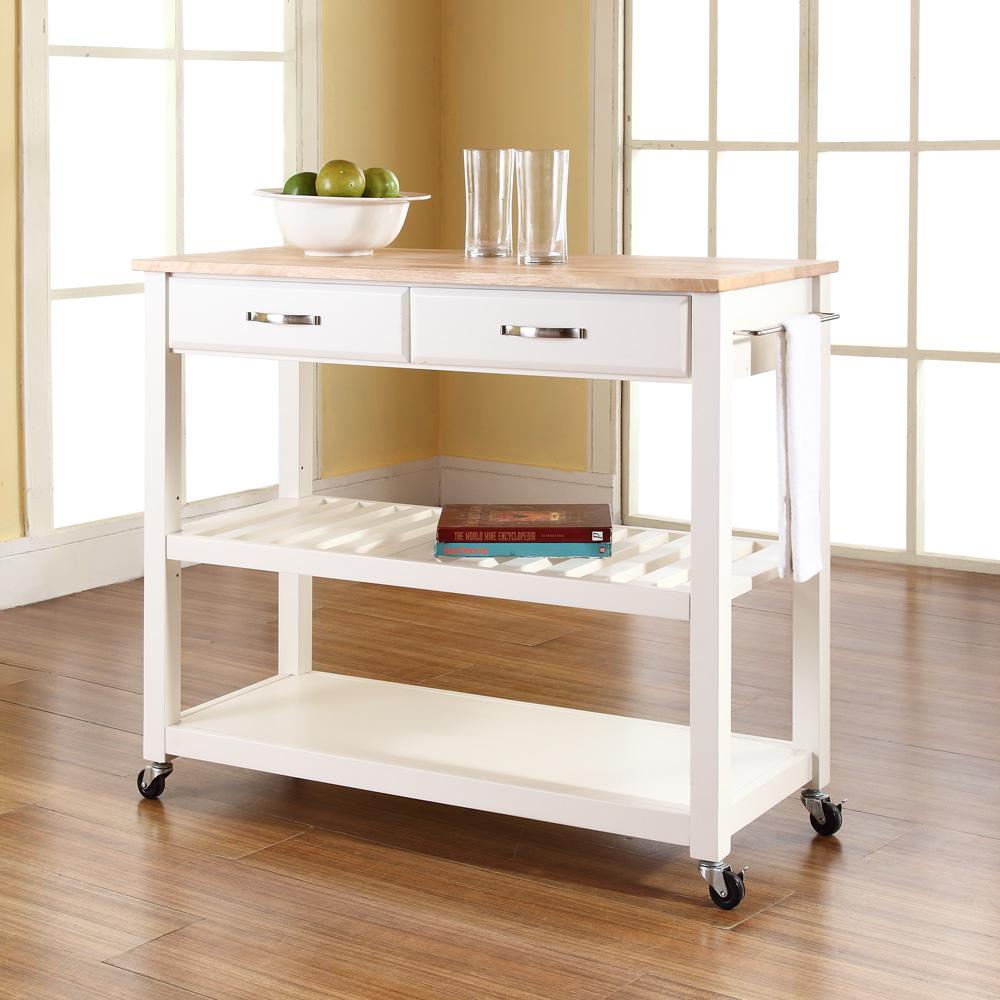 Wood Top Kitchen Cart W/Opt Stool Storage White/Natural. Picture 3