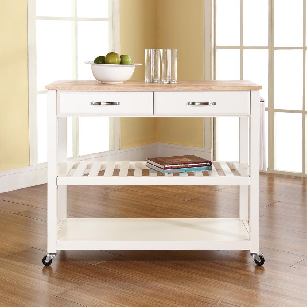 Wood Top Kitchen Cart W/Opt Stool Storage White/Natural. Picture 4