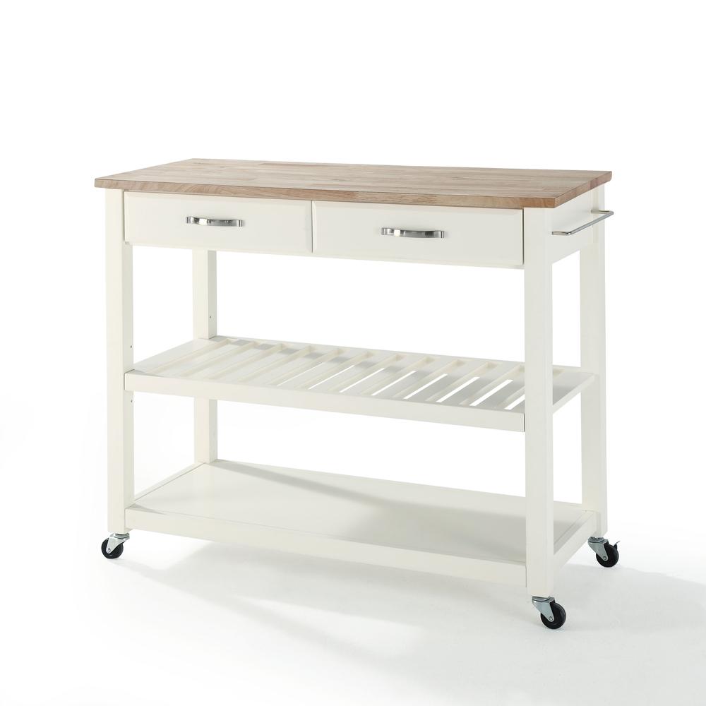 Wood Top Kitchen Cart W/Opt Stool Storage White/Natural. Picture 1