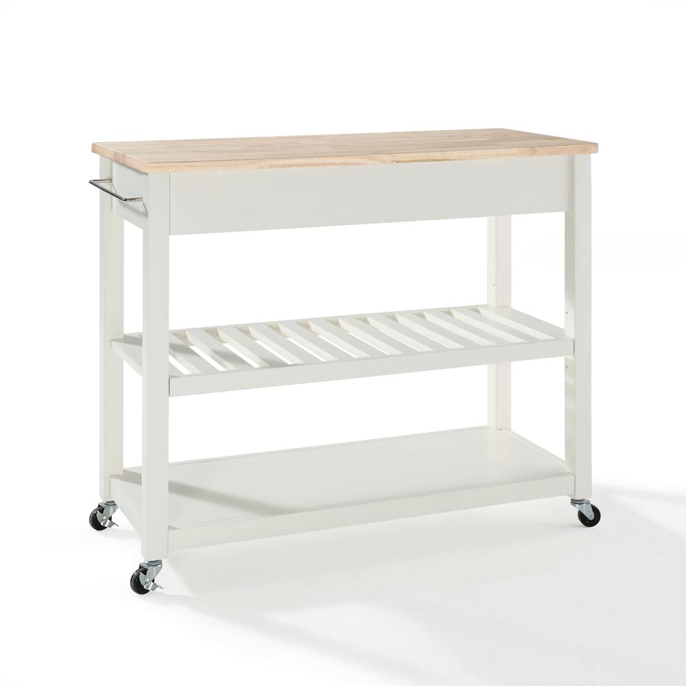 Wood Top Kitchen Cart W/Opt Stool Storage White/Natural. Picture 6