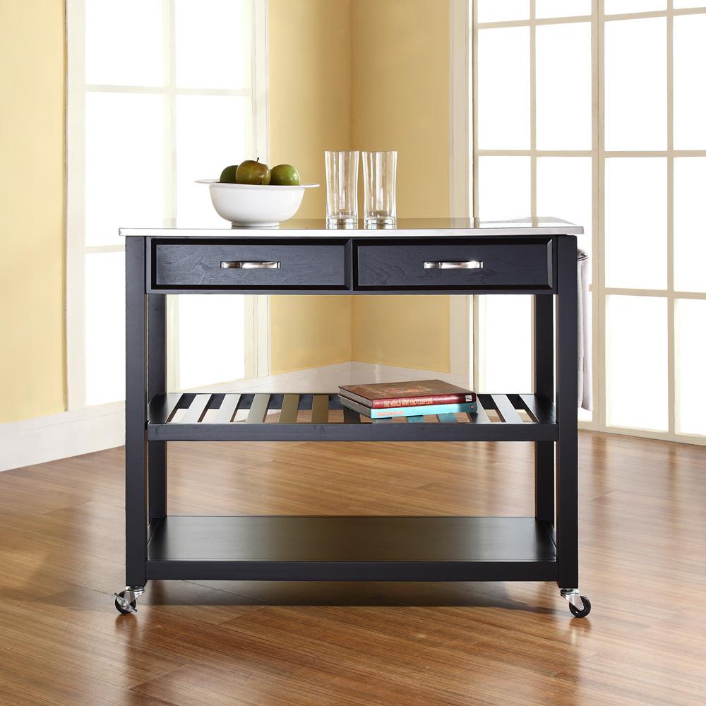Stainless Steel Top Kitchen Cart W/Opt Stool Storage Black/Stainless Steel. Picture 3