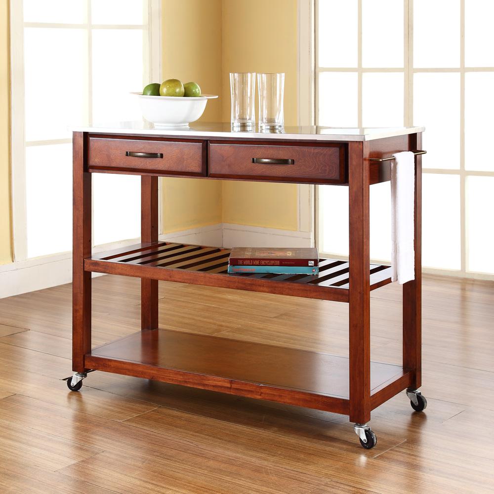 Stainless Steel Top Kitchen Cart W/Opt Stool Storage Cherry/Stainless Steel. Picture 2