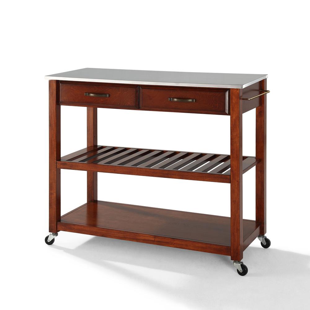 Stainless Steel Top Kitchen Cart W/Opt Stool Storage Cherry/Stainless Steel. Picture 1