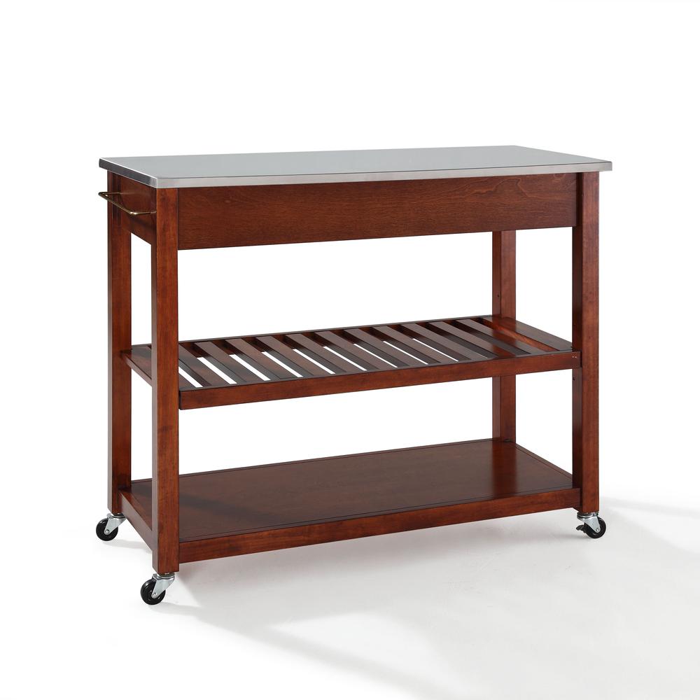 Stainless Steel Top Kitchen Cart W/Opt Stool Storage Cherry/Stainless Steel. Picture 6