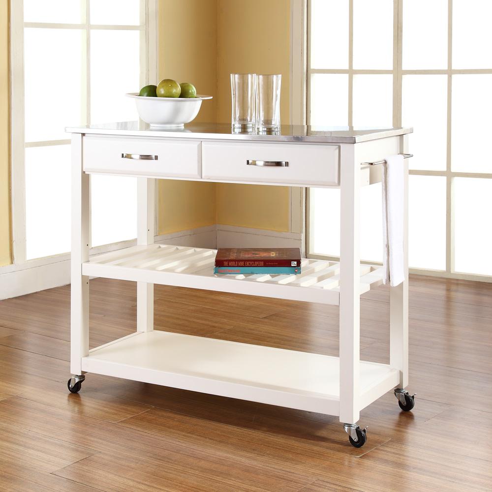 Stainless Steel Top Kitchen Prep Cart White/Stainless Steel. Picture 3